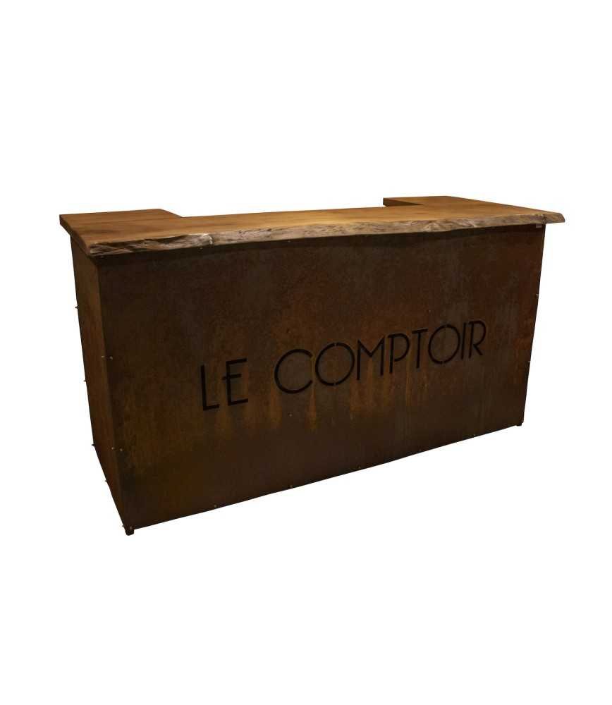Bar en Corten plateau platane et logo "Comptoir"