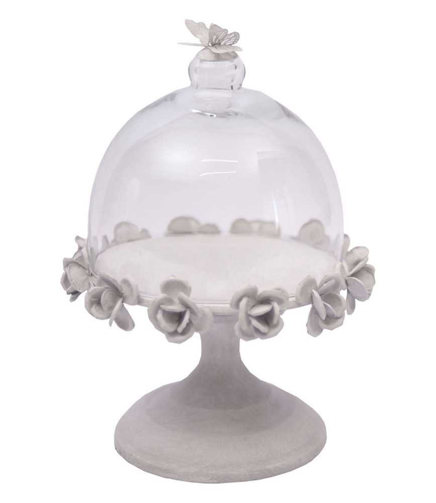 Cloche sur pied "roses et papillons"