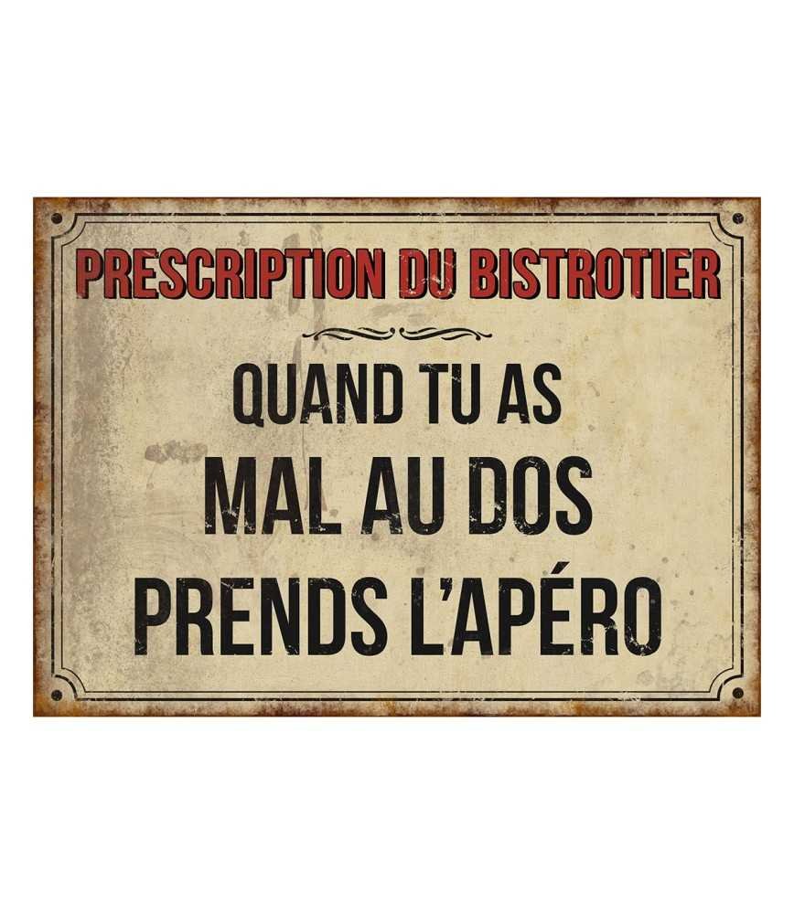 Plaque "Prescription du bistrotier" 21 x 15 cm