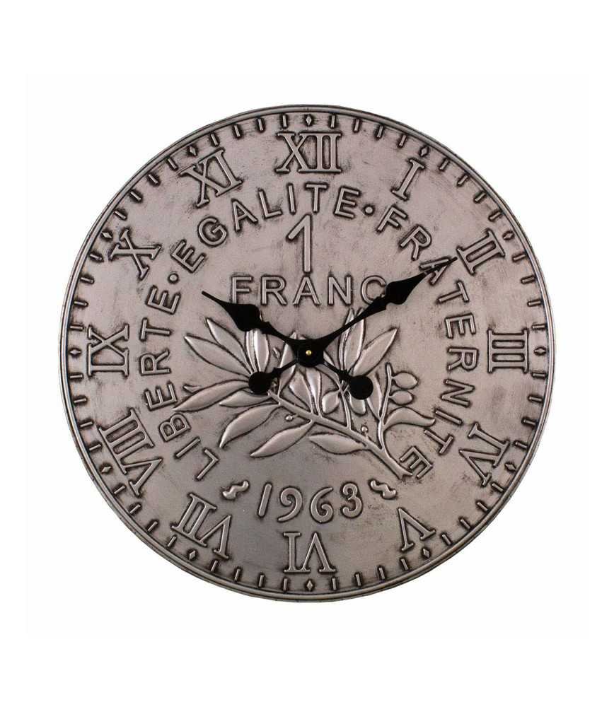 Pendule pièce de monnaie couleur argent Ø 60 cm