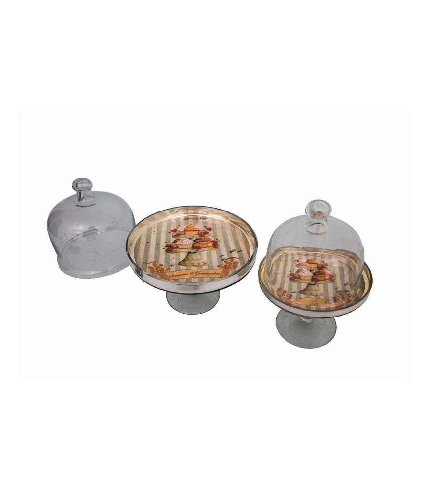 Set 2 Cloches sur pied ""Pâtisserie et gourmandise"