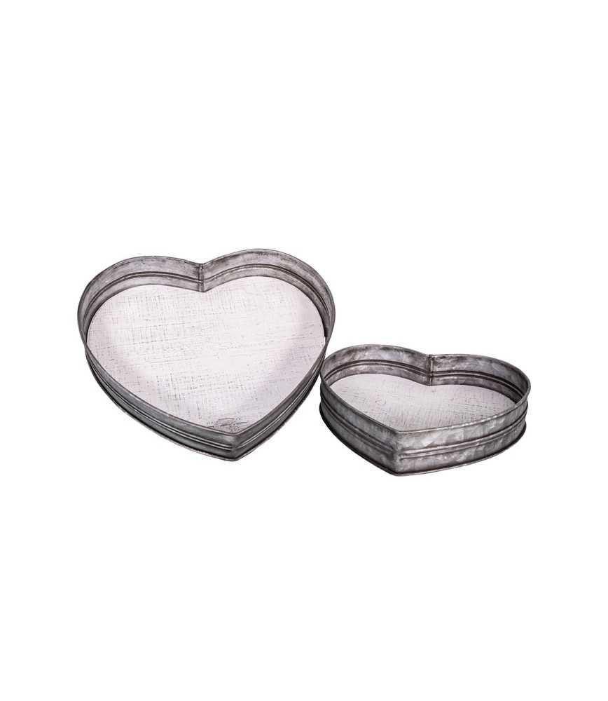 Set 2 plateaux coeur blanc/zinc