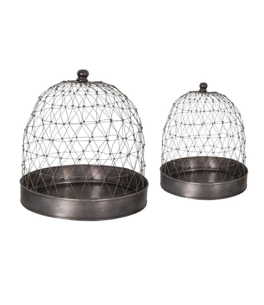 Set 2 cloches grillagées zinc