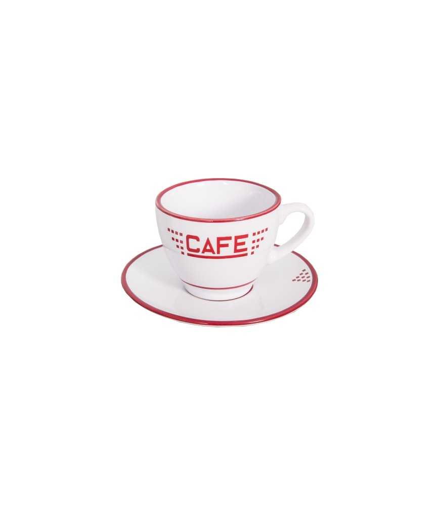 Tasse et sous-tasse "Café" blanches écriture rouge