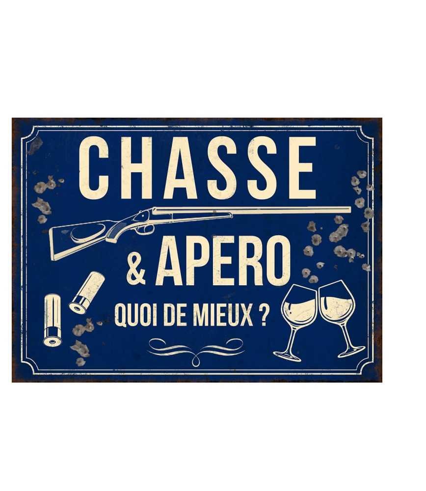 Plaque "Chasse et apéro" 21 x 15 cm