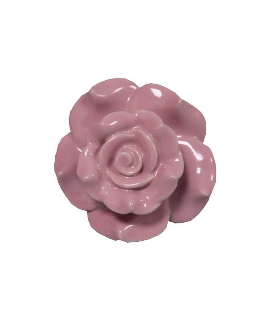 Bouton "rose" céramique rose