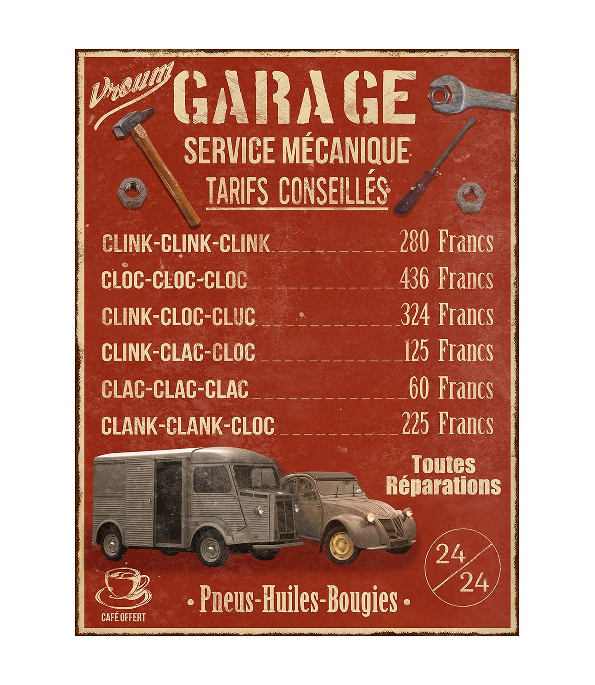 Plaque métal Vroum Garage 45 x 34 cm
